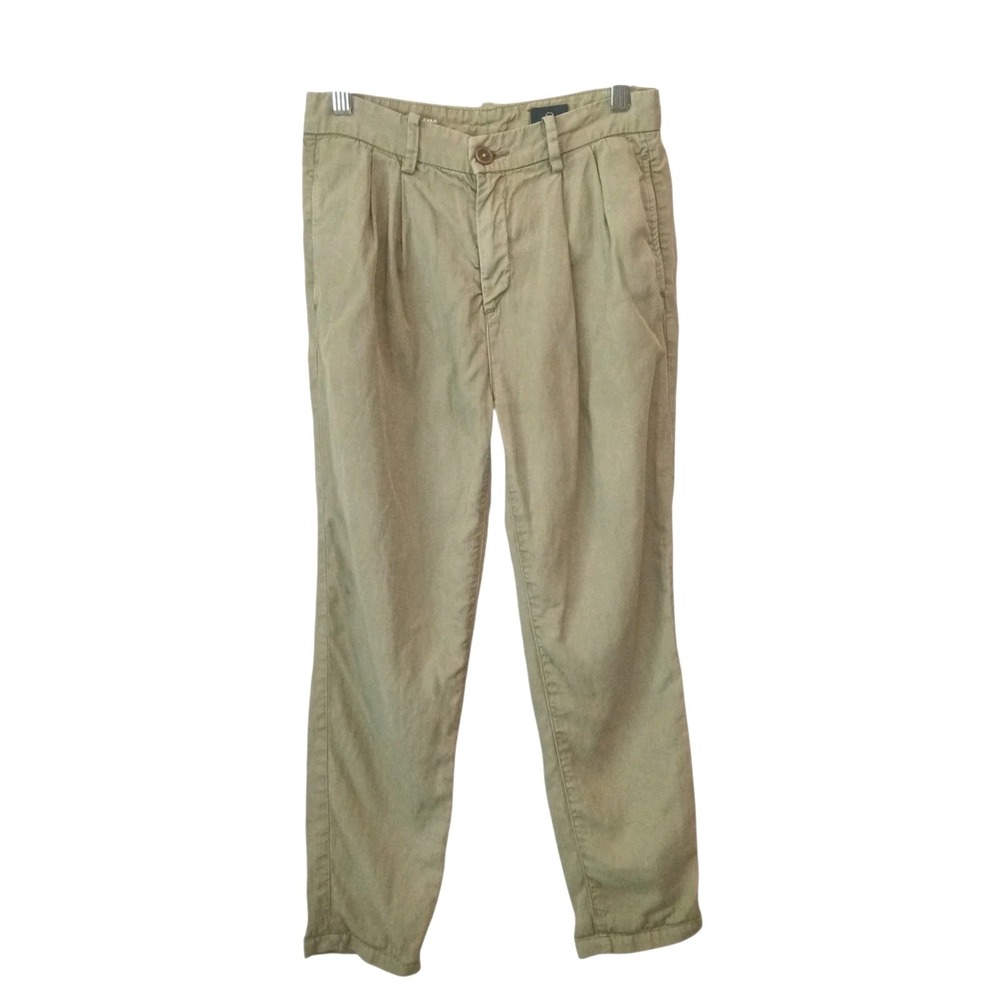 AG Adriano Goldschmied Evan Pants 24R Olive Green Pleated Trouser Women Linen
